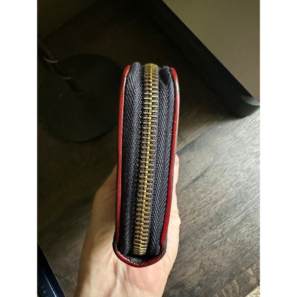 VINTAGE LOUIS VUITTON NAVY W/RED STRIPE EMPREINTE ZIP AROUND WALLET - Picture 5 of 13